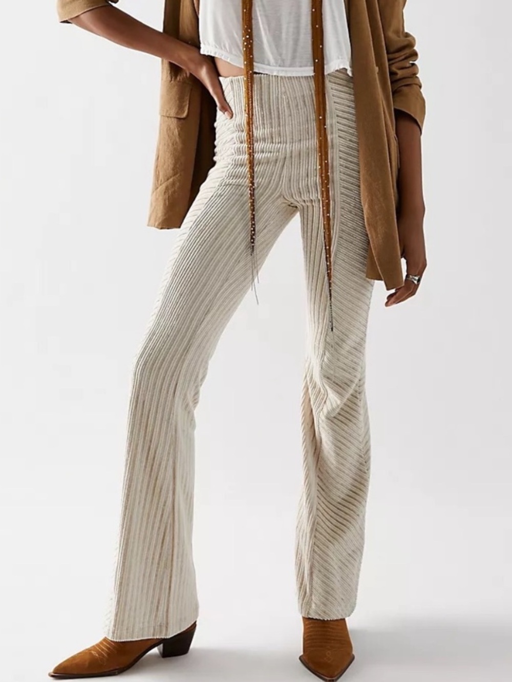 Free People Slim Pull-On Velvet Flare Pants in Vanilla Creme
